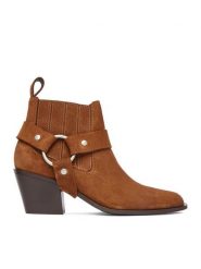 Badura Botki EO-CLEO-501-25 Brązowy. Brązowe botki damskie Badura, ze skóry, bez obcasa, na słupku, bez zapięcia. Za 429.99 zł.