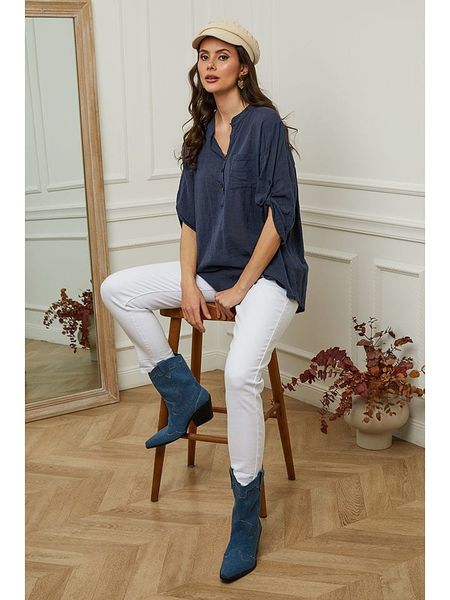 Fleur de Lin Bluzka "Msof" w kolorze granatowym rozmiar: S. Niebieskie bluzki damskie Fleur de Lin, s, bez wzorów, bez kołnierzyka, bez ramiączek. Za 88.02 zł.