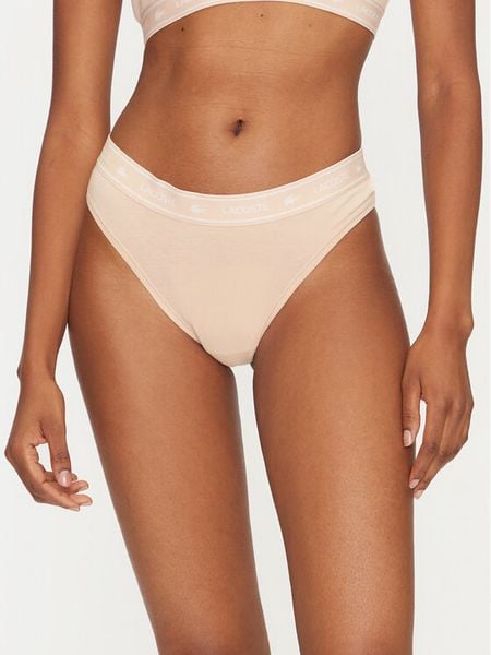 Lacoste Stringi 8F1342 Beżowy. Brązowe stringi Lacoste, bez wzorów, z bawełny. Za 49.99 zł.