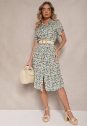 Zielona Sukienka z Bawełny w Print Paisley o Koszulowym Kroju Celluria. Zielone sukienki damskie Renee, bez wzorów, z bawełny, bez ramiączek. W wyprzedaży za 39.99 zł.
