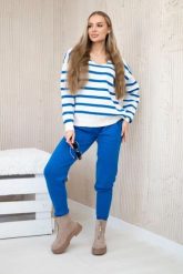 Komplet sweterkowy Bluza w paski + Spodnie chabrowy. Niebieskie bluzy damskie KESI, l, bez wzorów, z poliesteru, bez kaptura. Za 278.10 zł.