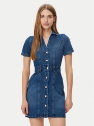 Morgan Sukienka jeansowa 241-ROGLA Niebieski Regular Fit. Niebieskie sukienki damskie Morgan, bez wzorów, z bawełny, bez ramiączek. Za 249.99 zł.