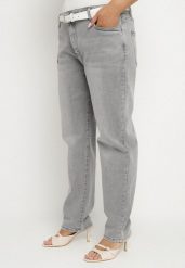 Szare Jeansy o Kroju Mom Fit z Regularnym Stanem Folitia. Szare jeansy damskie Born2be, bez wzorów, z jeansu. Za 99.99 zł.