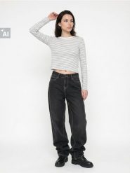 Bawełniane jeansy baggy z efektem sprania - czarny. Czarne jeansy damskie Sinsay. Za 59.99 zł.