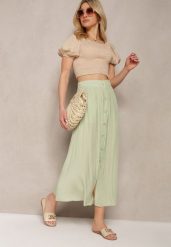 Jasnozielona Rozkloszowana Spódnica Maxi z Gumką w Talii i Kieszeniami Kendrani. Zielone spódnice damskie Renee, na co dzień, l, bez wzorów, eleganckie, maxi. Za 54.99 zł.