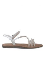 Tamaris Skórzane sandały w kolorze srebrnym rozmiar: 38. Szare sandały damskie Tamaris, bez wzorów, z otwartym noskiem, bez obcasa, bez zapięcia. Za 105.38 zł.