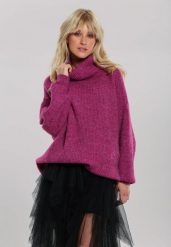Fioletowy Golf Oversize Malia. Fioletowe golfy damskie Renee, bez wzorów, z dzianiny, bez ramiączek. Za 119.99 zł.