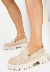 Beżowe Wsuwane Mokasyny na Grubej Podeszwie Aniston. Brązowe mokasyny damskie Born2be, bez obcasa. Za 149.99 zł.