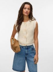 Vero Moda Kamizelka dzianinowa w kolorze kremowym rozmiar: S. Brązowe kamizelki damskie Vero Moda, s, bez wzorów, z dzianiny, bez kaptura. Za 111.84 zł.
