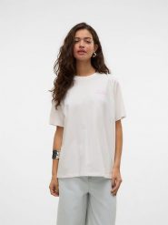 Vero Moda Koszulka "Katrine" w kolorze białym rozmiar: XS. Białe bluzki damskie Vero Moda, xs, bez wzorów, z bawełny, bez kołnierzyka, bez ramiączek. Za 43.99 zł.