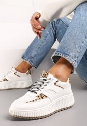 Białe Sneakersy na Ozdobnej Grubej podeszwie z Brokatem Gelnia. Białe obuwie sportowe damskie Renee, bez zapięcia, trekkingowe. Za 89.99 zł.