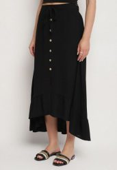 Czarna Asymetryczna Spódnica z Falbanami i Ozdobnymi Guzikami Marolana. Czarne spódnice damskie Born2be, na co dzień, l, bez wzorów, eleganckie, midi. Za 54.99 zł.