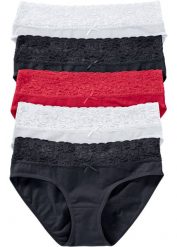 Figi z koronką (5 par). Szare figi bonprix, bez wzorów, z koronki. Za 57.99 zł.