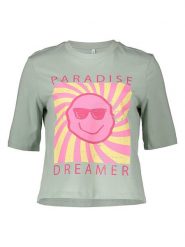 ONLY Koszulka w kolorze miętowym rozmiar: XS. Zielone bluzki damskie Only, xs, bez wzorów, z bawełny, bez kołnierzyka, bez ramiączek. Za 43.99 zł.