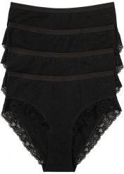 Figi maxi z bawełną organiczną i koronką (4 pary). Czarne figi bonprix, bez wzorów, z bawełny. Za 67.99 zł.