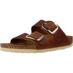 Klapki damskie Birkenstock Arizona. Brązowe klapki damskie Birkenstock, bez wzorów, z materiału, bez obcasa, bez zapięcia. Za 918.00 zł.