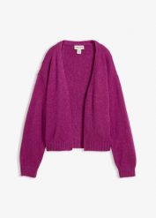 Gruby kardigan oversize o skróconym kroju. Fioletowe kardigany damskie bonprix, bez wzorów. Za 114.99 zł.