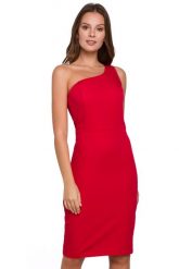 Elegancka sukienka na jedno ramię ołówkowa czerwona. Czerwone sukienki damskie Sukienki.shop, bez wzorów, biznesowe, bez ramiączek. Za 229.00 zł.