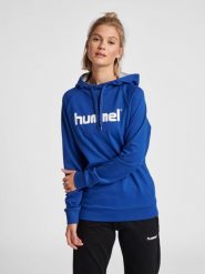 Bluza sportowa z kapturem damska Hummel Go Cotton Logo Hoodie Woman. Niebieskie bluzy damskie Hummel, xs, bez wzorów, z bawełny, z kapturem. Za 177.10 zł.