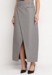 Ciemnoszara Kopertowa Spódnica Maxi Asymetryczna z Rozcięciem Arilore. Szare spódnice damskie Born2be, m, bez wzorów, eleganckie, maxi. Za 99.99 zł.