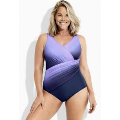 Damskie Strój kąpielowy cieniowanie drapowany miękkie miseczki z recyklingu. Niebieskie stroje jednoczęściowe Ulla Popken, bez wzorów, z elastanu. Za 279.99 zł.