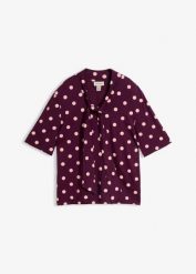 Bluzka z krawatką. Brązowe bluzki damskie bonprix, bez wzorów, eleganckie, bez kołnierzyka, bez ramiączek. Za 79.99 zł.