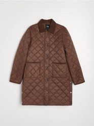 Pikowany płaszcz - brązowy. Brązowe płaszcze damskie Sinsay, l, bez wzorów, bez kaptura. Za 89.99 zł.