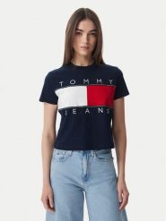 Tommy Jeans T-Shirt Flag DW0DW22818 Granatowy Regular Fit. Niebieskie t-shirty damskie Tommy Jeans, xl, bez wzorów, z bawełny, bez kołnierzyka. Za 209.99 zł.
