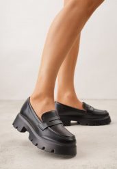 Czarne Mokasyny na Platformie z Tłoczeniem Guinelle. Czarne mokasyny damskie Renee, na wiosnę, z jeansu, bez obcasa. Za 99.99 zł.