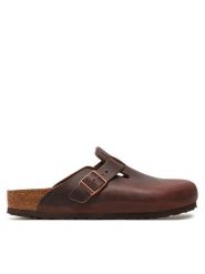 Birkenstock Klapki Boston SFB 159713 Brązowy. Brązowe klapki damskie Birkenstock, bez wzorów, z nubiku, bez obcasa, bez zapięcia. Za 719.99 zł.