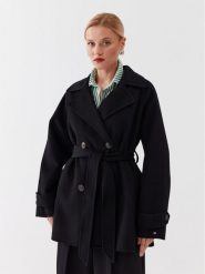 Tommy Hilfiger Płaszcz wełniany WW0WW39408 Czarny Relaxed Fit. Czarne płaszcze damskie Tommy Hilfiger, na zimę, bez wzorów, z syntetyku, bez kaptura. Za 1,619.00 zł.