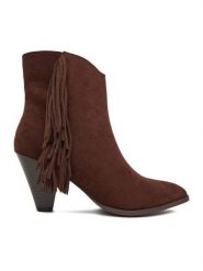 DeeZee Botki CEO-R25AW09076 Brązowy. Brązowe botki damskie DeeZee, z materiału, bez obcasa, na słupku, bez zapięcia. Za 199.99 zł.