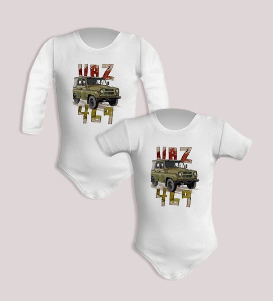 UAZ 469 — body (Rozmiar: 3M; Długość rękawa: długi; Rodzaj nadruku: UAZ). Body niemowlęce nikiniki, bez wzorów, z bawełny, bez kołnierzyka, bez ramiączek. Za 59.00 zł.
