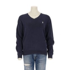 Second life - Damski granatowy sweter z dekoltem w serek - Stan bardzo dobry. Niebieskie golfy damskie Ralph Lauren, bez kołnierzyka. Za 170.36 zł.