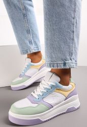Biało-Fioletowe Sneakersy Sznurowane na Grubej Podeszwie Ainne. Białe obuwie sportowe damskie Renee, bez zapięcia. Za 69.99 zł.