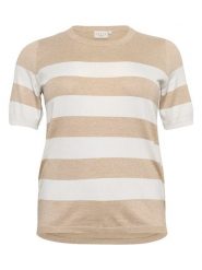 KAFFE curve Sweter w kolorze beżowo-białym rozmiar: XL. Białe swetry klasyczne damskie KAFFE curve, xl, bez kołnierzyka. Za 110.04 zł.