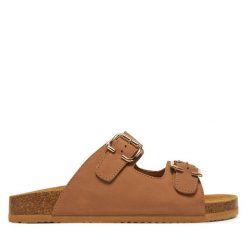 Klapki Lasocki. Brązowe klapki damskie Lasocki, bez wzorów, bez obcasa, bez zapięcia. Za 139.99 zł.