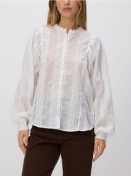 Koszula z ozdobnym haftem - biały. Białe koszule damskie Reserved, l, bez wzorów, z tkaniny, bez kołnierzyka, bez ramiączek. Za 149.99 zł.