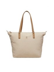 Tommy Hilfiger Torebka Poppy Summer Tote AW0AW17203 Beżowy. Brązowe shopper bag Tommy Hilfiger, bez wzorów, z materiału, bez dodatków. Za 289.99 zł.