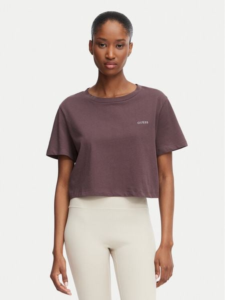 Guess T-Shirt V6GI17 K2984 Brązowy Regular Fit. Brązowe t-shirty damskie Guess, l, z aplikacjami, z bawełny, bez kołnierzyka. Za 124.99 zł.