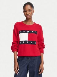 Tommy Jeans Sweter Flag DW0DW23450 Czerwony Regular Fit. Czerwone swetry klasyczne damskie Tommy Jeans, m, z bawełny, bez kołnierzyka. Za 489.99 zł.
