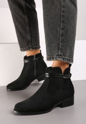 Czarne Płaskie Botki Sztyblety z Ozdobnymi Paskami Verissha. Czarne botki damskie Born2be, z jeansu, eleganckie, bez obcasa, na obcasie, bez zapięcia. Za 129.99 zł.
