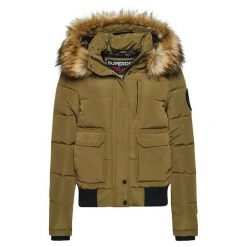Damska ocieplana kurtka z kapturem Superdry Everest. Zielone kurtki damskie Superdry, xs, z aplikacjami, z nylonu, z kapturem. Za 719.95 zł.