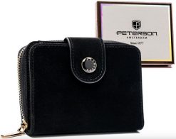 Portfel damski Peterson PTN 014-WEI czarny. Czarne portfele damskie Peterson, bez wzorów, ze skóry. Za 89.00 zł.