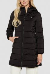GUESS Czarna długa damska kurtka New Aleta, Rozmiar L. Czarne kurtki damskie Guess, l, z aplikacjami, bez kaptura. W wyprzedaży za 581.99 zł.