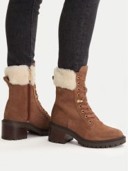 Tommy Hilfiger Trzewiki Th Shearling Lace Up Boot FW0FW08999 Brązowy. Brązowe botki damskie Tommy Hilfiger, ze skóry, bez obcasa, na słupku, bez zapięcia. Za 718.99 zł.