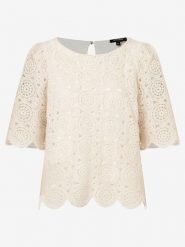More & More Bluzka w kolorze kremowym rozmiar: 40. Brązowe bluzki damskie More & More, bez wzorów, z koronki, bez kołnierzyka, bez ramiączek. Za 110.29 zł.