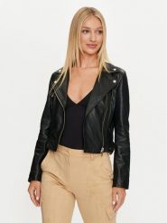 Marciano Guess Kurtka skórzana 4YGL17 7133A Czarny Regular Fit. Czarne kurtki damskie Marciano Guess, z aplikacjami, ze skóry, bez kaptura. Za 909.99 zł.