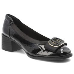 Półbuty damskie Filippo, cholewka ze skóry naturalnej lakierowanej wsuwany fason ozdobna aplikacja, czarne, DP6960/26. Czarne czółenka damskie Filippo, z aplikacjami, ze skóry, bez obcasa, na obcasie. Za 169.90 zł.