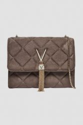 VALENTINO Brązowa damska zamszowa torebka Charlotte Flap Bag. Brązowe torebki wieczorowe damskie Valentino by Mario Valentino, bez wzorów, ze skóry ekologicznej, zamszowe, bez dodatków. W wyprzedaży za 294.99 zł.